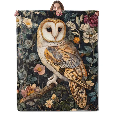 Vintage Floral Owl Blanket: Barn Owl Among Blooms