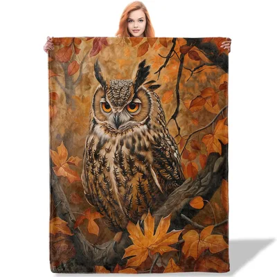 Owl Perched in Autumn Blanket for Cozy Nights