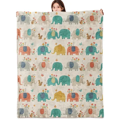 Elephant Parade Floral Pattern Blanket for Animal Lovers