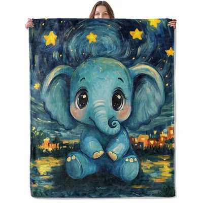 Cute Elephant Starry Night Blanket for Dreamy Nights