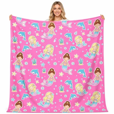 Mermaid Dolphin Ocean Pattern Blanket for Little Sea Lovers