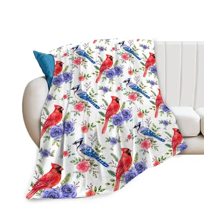 Blue Jay Blanket: Cardinal and Blue Jay Floral Throw