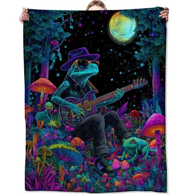 Frog Guitar Psychedelic Mushroom Blanket
