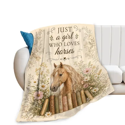 Horse Books Flowers Blanket for Horse Lovers