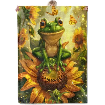 Frog on Sunflower Blanket for Nature Lovers
