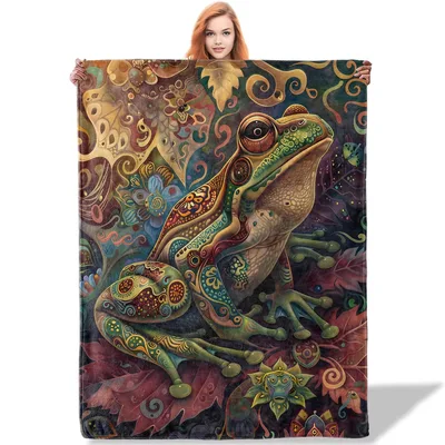Frog Art Boho Frog Blanket featuring a vibrant