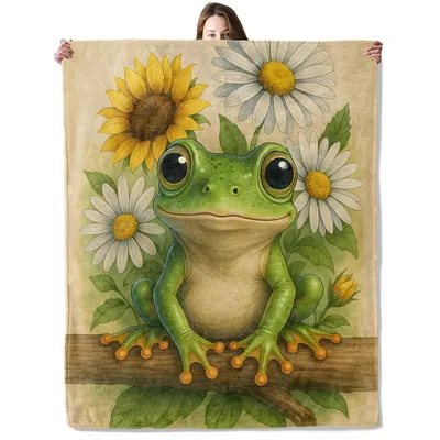 Frog Sunflower Blanket: Cute Floral Frog Throw