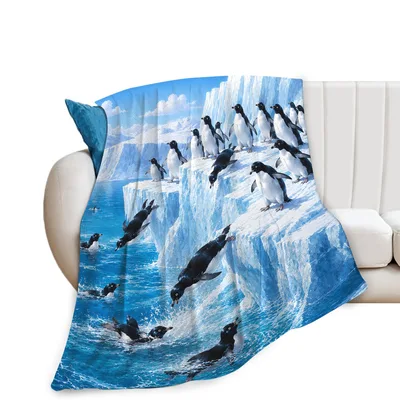 Diving Penguins Blanket: Penguins Leaping Off an Iceberg
