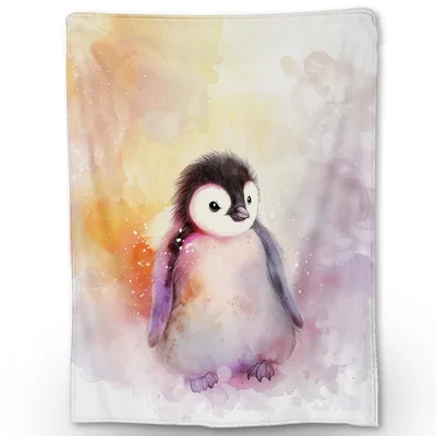 Baby Penguin Watercolor Blanket for Cozy Days and Gifts