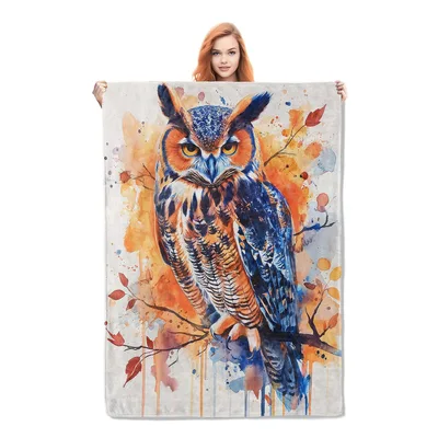 Watercolor Owl Art Blanket: A Soft Autumn Throw