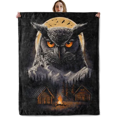 Owl Mountain Cabin Blanket for Night Lovers
