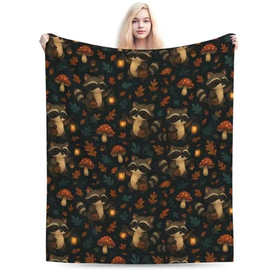 Raccoon Lantern Blanket: Woodland Night Print