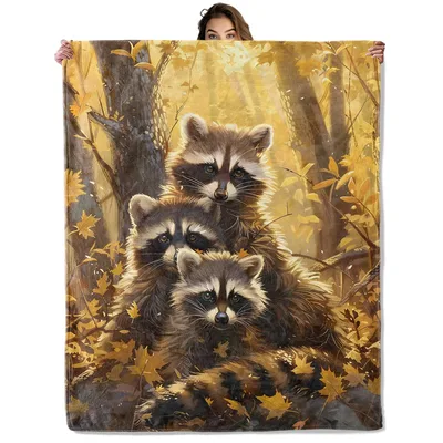 Woodland Raccoons Blanket for Autumn Lovers