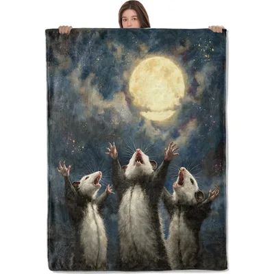 Howling Opossums Blanket: Three Moon-Struck Possums