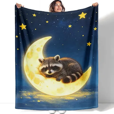 Sleeping Raccoon Blanket for Cozy Moonlit Nights
