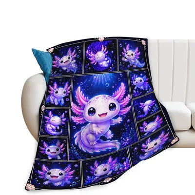 Cute Purple Axolotl Patchwork Blanket for Animal Lovers