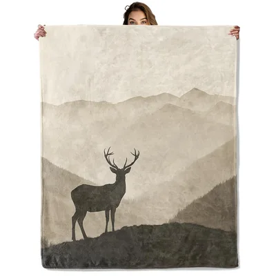 Deer Silhouette Blanket for Mountain Lovers and Cabin Dreamers