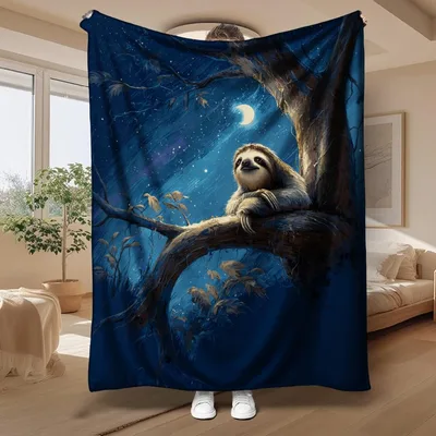 Sloth Under Starry Night Blanket for Dreamy Nights