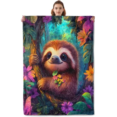 Baby Sloth Tropical Forest Blanket for Cozy Days