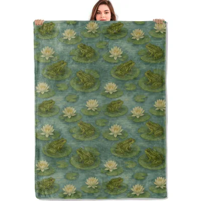 Frogs on Lily Pads Blanket for Pond-Loving Souls