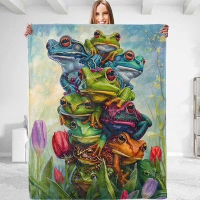 Frog Stack Blanket: A Tower of Tree Frogs in Bright Color
