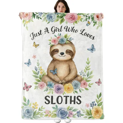 Sloth Floral Watercolor Blanket for Sloth Lovers