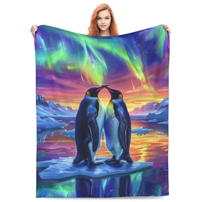 Penguins in Love Blanket: Northern Lights Throw
