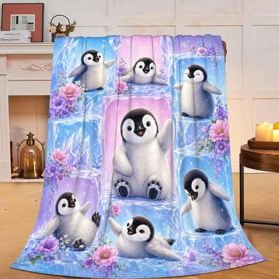 Baby Penguins on Ice Blanket for Cozy Days