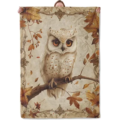 Vintage Owl on Autumn Blanket: A Cozy Woodland Throw