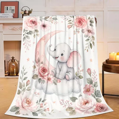 Pink Moon Elephant Blanket for Nursery Dreams