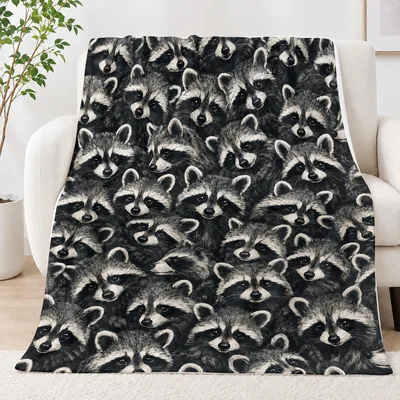 Packed Raccoon Faces Pattern Blanket for Wildlife Lovers