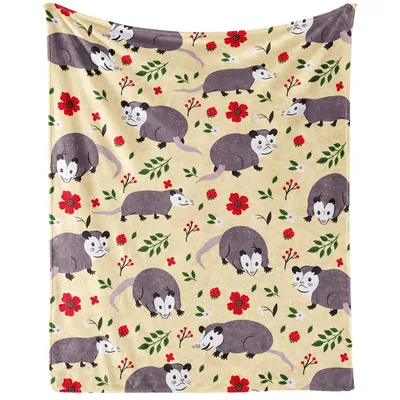 Cute Opossum Floral Blanket for Animal Lovers