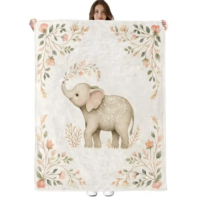 Floral Nursery Elephant Blanket for Little Ones
