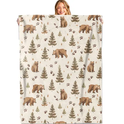 Pine Tree Bear Blanket for Cabin and Forest Lovers