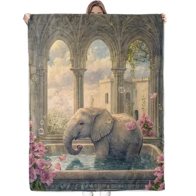 Elephant Bath Blanket with a Castle Garden View