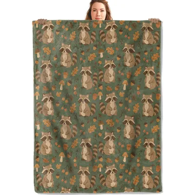Raccoon Forest Pattern Blanket for Woodland Lovers