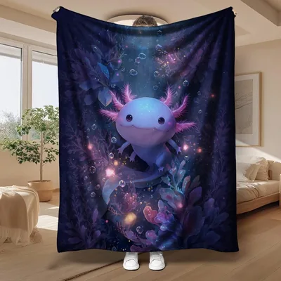 Midnight Axolotl Bubble Garden Blanket for Cozy Nights