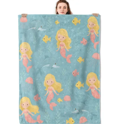 Sunny Mermaids on Aqua Blanket: A Seaside Throw