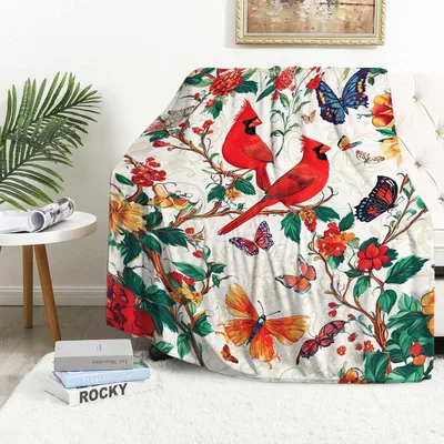 Cardinal Bird Lover Blanket: Red Birds in Bloom
