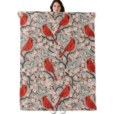 Cardinals on Blossoms Blanket for Bird Lovers