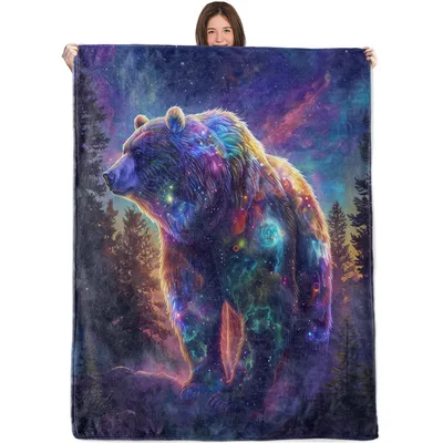 Cosmic Bear Blanket for Star-Loving Wildlife Fans