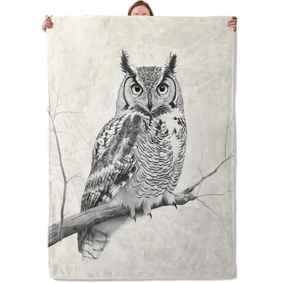 Great Horned Owl Blanket: Pencil-Style Owl Art for Cozy Days
