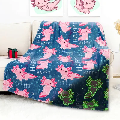Happy Axolotl Pattern Blanket for Glow-in-the-Dark Lovers