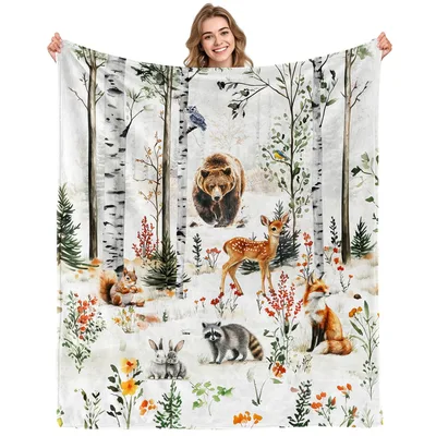 Forest Woodland Animals Scene Blanket: A Watercolor Forest Gathering