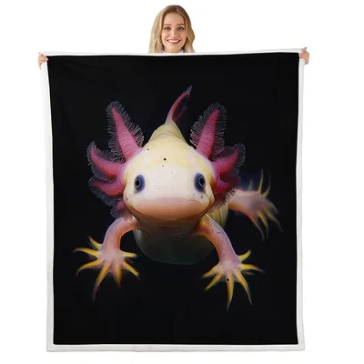 Axolotl on Black Background Blanket: Cute 3D Amphibian Design