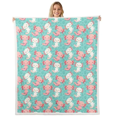 Axolotl Pattern on Mint Blanket: Cute Amphibian Design for Cozy Days