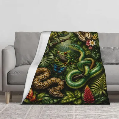 Snakes and Chameleon Blanket: Jungle Reptile Art for Nature Lovers