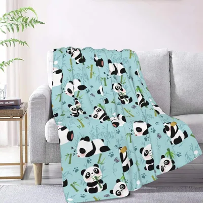 Cute Panda Bamboo Pattern Blanket featuring playful cartoon bears