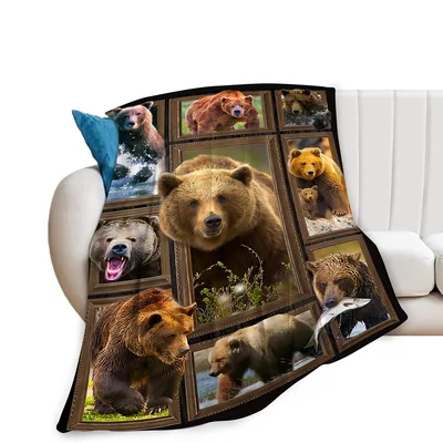 Bear Family Photo Collage Blanket: A Gallery of Wild Grizzly Moments