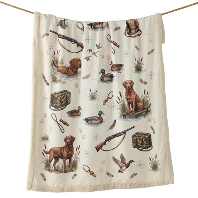 Duck Hunting Camp Pattern Blanket: Waterfowl and Labradors Design